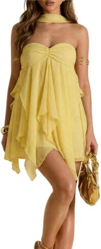 Floerns Women's Cut Out Halter Dress Chiffon Sleeveless Layered Ruffle Going Out Dresses in Kuwait