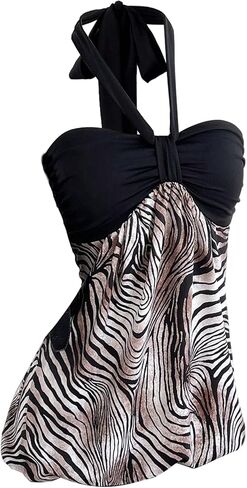 Floerns Women's Y2k Zebra Striped Halter Mini Dress Sleeveless Club Going Out Dresses in Kuwait