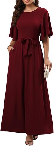 BessCops Maxi Dresses for Women A-line Casual Church Dress with Short Sleeves and Pockets in Saudi Arabia