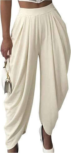Verdusa Women's Wide Leg Work Pants Draped High Waist Barrel Pants Business Casual Trousers in Kuwait