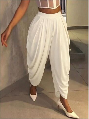 Verdusa Women's Wide Leg Work Pants Draped High Waist Barrel Pants Business Casual Trousers in Kuwait