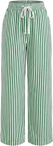 RoseSeek Women's Striped Wide Leg Pants Elastic Drawstring Waisted Trousers Daily Casual Pants in Kuwait
