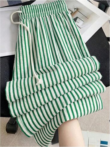 RoseSeek Women's Striped Wide Leg Pants Elastic Drawstring Waisted Trousers Daily Casual Pants in Kuwait