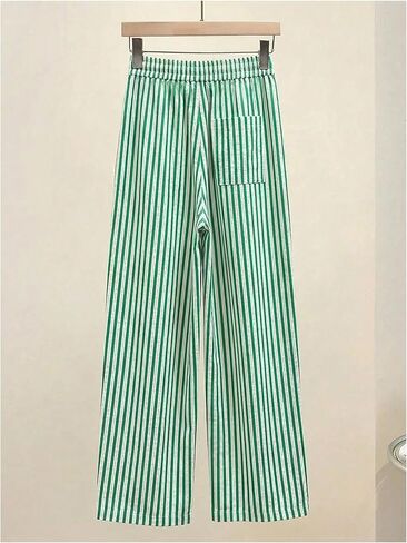 RoseSeek Women's Striped Wide Leg Pants Elastic Drawstring Waisted Trousers Daily Casual Pants in Kuwait