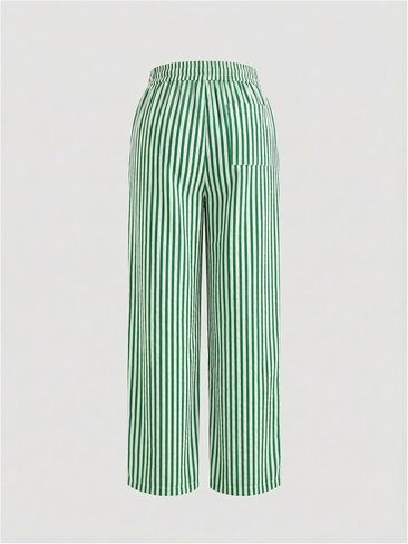 RoseSeek Women's Striped Wide Leg Pants Elastic Drawstring Waisted Trousers Daily Casual Pants in Kuwait
