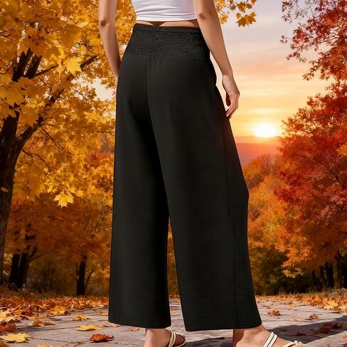 Women's High Waisted Wide Leg Palazzo Pants for Casual - Trousers Flowy Pants with Pockets Beach Lounge Trousers in Saudi Arabia