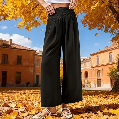 Women's High Waisted Wide Leg Palazzo Pants for Casual - Trousers Flowy Pants with Pockets Beach Lounge Trousers in Saudi Arabia