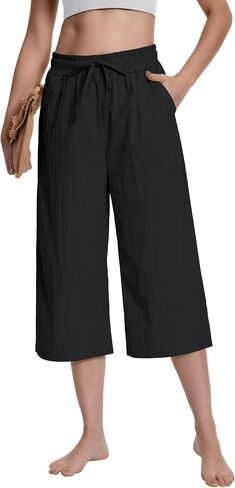 YLDUJ AMUM Womens Capri Pants High Waisted Loose Casual Lounge Pant with Pockets in Saudi Arabia