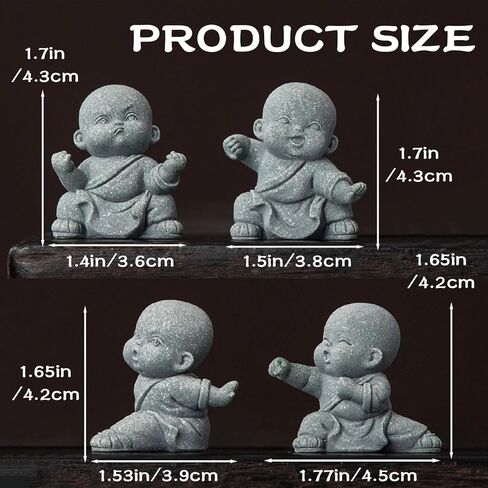 4 PCS Cute Kung Fu Zen Monk Praying Statue, Mini Sandstone Buddha Statues, Stone Monk Figurine Zen Decor for Desktop Decor, Home Feng Shui, Zen Garden, Fish Tank, 4Pcs Grey in Saudi Arabia