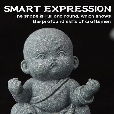 4 PCS Cute Kung Fu Zen Monk Praying Statue, Mini Sandstone Buddha Statues, Stone Monk Figurine Zen Decor for Desktop Decor, Home Feng Shui, Zen Garden, Fish Tank, 4Pcs Grey in Saudi Arabia