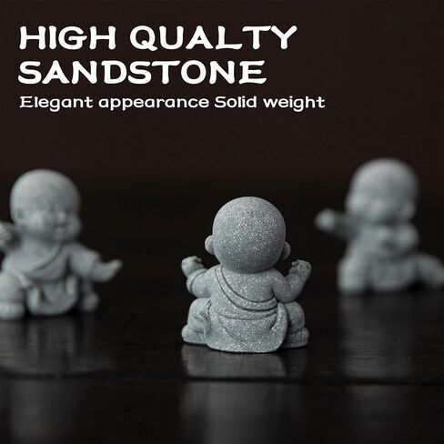 4 PCS Cute Kung Fu Zen Monk Praying Statue, Mini Sandstone Buddha Statues, Stone Monk Figurine Zen Decor for Desktop Decor, Home Feng Shui, Zen Garden, Fish Tank, 4Pcs Grey in Saudi Arabia