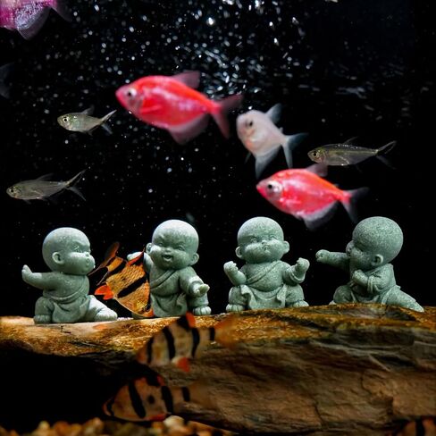 4 PCS Cute Kung Fu Zen Monk Praying Statue, Mini Sandstone Buddha Statues, Stone Monk Figurine Zen Decor for Desktop Decor, Home Feng Shui, Zen Garden, Fish Tank, 4Pcs Grey in Saudi Arabia