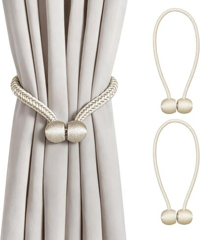 Curtain Tiebacks | Magnetic Wood Bead Curtain | Sunflower Curtain Tieback Boho | Simple Elegant DIY Curtain Holdbacks | Accessories Wall Decoration for Home Office (2, Sunflower Curtain) in Saudi Arabia