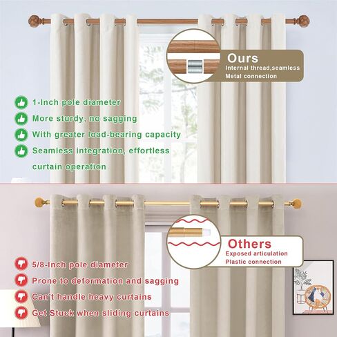 Windows Curtain Rods 28 to 56 Inch, 1 Inch Diameter Adjustable Heavy Duty Curtain Rod with Solid Aluminum Alloy Brackets, Single Decorative Drapery Rod for Sliding Glass Door, Living Room, Wood Grain in Saudi Arabia