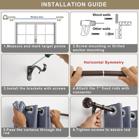 Windows Curtain Rods 28 to 56 Inch, 1 Inch Diameter Adjustable Heavy Duty Curtain Rod with Solid Aluminum Alloy Brackets, Single Decorative Drapery Rod for Sliding Glass Door, Living Room, Wood Grain in Saudi Arabia