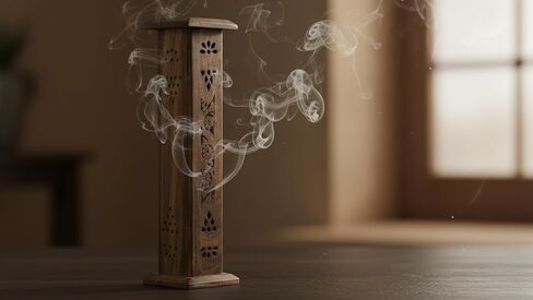 Wood Incense Stick & Cone Burner Holder Tower Large Organic Eco Friendly Ash Catcher Agarbatti Holder Rustic Style Hand Carved for Meditation Yoga Aromatherapy Home Fragrance Products in Kuwait