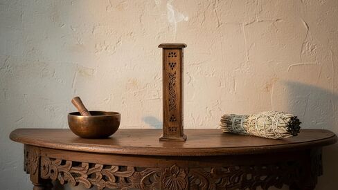Wood Incense Stick & Cone Burner Holder Tower Large Organic Eco Friendly Ash Catcher Agarbatti Holder Rustic Style Hand Carved for Meditation Yoga Aromatherapy Home Fragrance Products in Kuwait