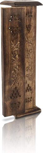 Wood Incense Stick & Cone Burner Holder Tower Large Organic Eco Friendly Ash Catcher Agarbatti Holder Rustic Style Hand Carved for Meditation Yoga Aromatherapy Home Fragrance Products in Kuwait