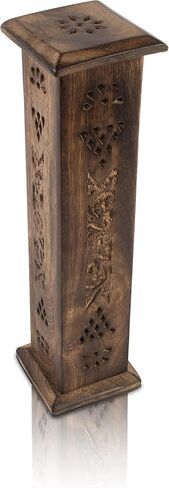 Wood Incense Stick & Cone Burner Holder Tower Large Organic Eco Friendly Ash Catcher Agarbatti Holder Rustic Style Hand Carved for Meditation Yoga Aromatherapy Home Fragrance Products in Kuwait