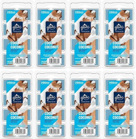 Glade Cool Coconut Wax Melts, 3.1 oz (88 g), Scented Wax Cubes, Long-Lasting Home Fragrance, 8 Pack in Kuwait