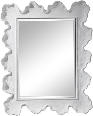MAKLAINE Round Coastal Accent Mirror, Resin, Glass, MDF, Matte White Finish, 33.63"x33.63", Textured Coral-Inspired Design, Contemporary Style Decorative Wall Mirror for Living Room or Bedroom in Saudi Arabia