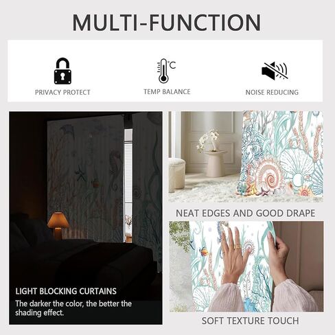 Nautical Coastal Blackout Curtains Teal Ocean Seahorse Seashell Coral Curtain Drapes Grommet Tropical Under The Sea Marine Life Beach Window Drapes for Bedroom Living Room 2 Panel Set 42x84Inch in Saudi Arabia