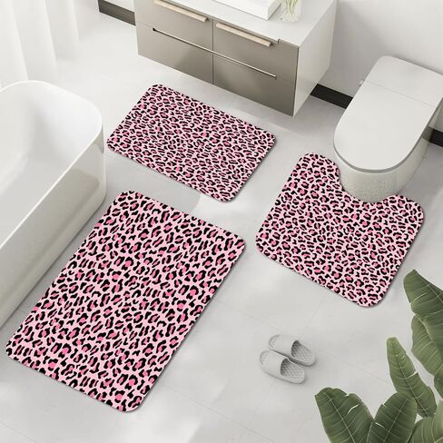 3Pcs Bath Mats for Bathroom Set, Brown Cheetah Print Bathroom Mat Set, Luxury Bathroom Rug, Soft Non-Slip Shower Mat, Absorbent Quick-Dry Leopard Print Restroom Decor, Washable Bath Floor Mats in Saudi Arabia