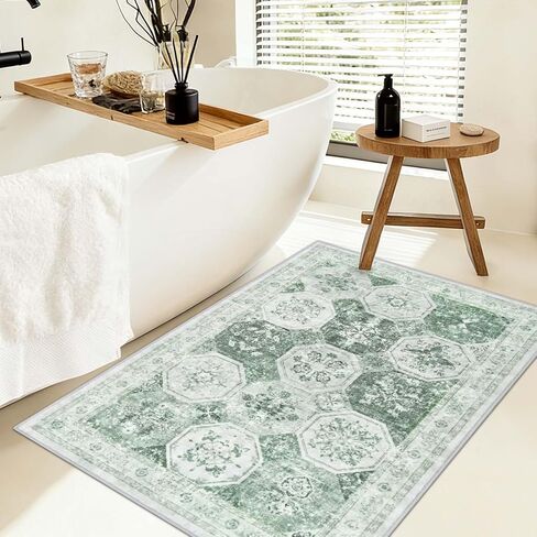 Yinhua Small Bathroom Rug Washable, 18x26 Inch Boho Bathroom Rugs Non Slip, Absorbent Vintage Bath Mat Soft Shaggy, Colorful Bath Mat Quick Dry for Sink Shower Bathtub in Saudi Arabia