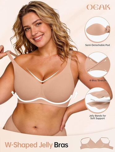 OEAK 2026 Wireless Jelly Bra for Women Push Up Bralette Seamless Full Coverage Comfortable Convertible Everyday Tshirt Bras Sand 38B in Kuwait