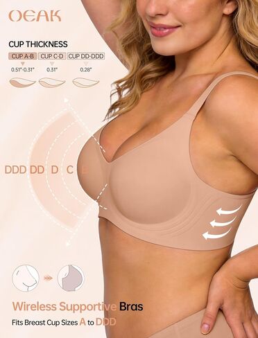 OEAK 2026 Wireless Jelly Bra for Women Push Up Bralette Seamless Full Coverage Comfortable Convertible Everyday Tshirt Bras Sand 38B in Kuwait
