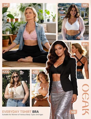 OEAK 2026 Wireless Jelly Bra for Women Push Up Bralette Seamless Full Coverage Comfortable Convertible Everyday Tshirt Bras Sand 38B in Kuwait