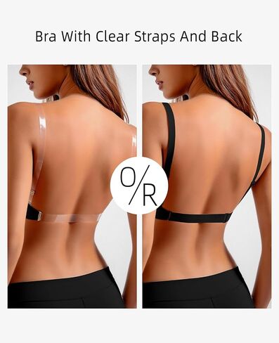 YANDW Low Back Bra with Clear Straps and Back Deep V Plunge Push Up Low Cut Bras Underwire Add Two Cup,Black 38E in Saudi Arabia