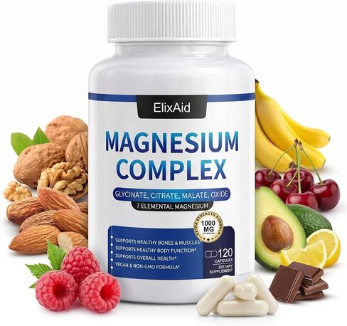 Magnesium Complex for Women & Men 1000mg - 7-in-1 Magnesium Supplement (Glycinate, Citrate & Malate) Capsules for Sleep Support, Stress Relief, Muscle Recovery - Vegan, 120 Count in Kuwait