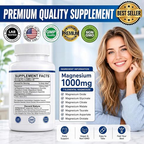 Magnesium Complex for Women & Men 1000mg - 7-in-1 Magnesium Supplement (Glycinate, Citrate & Malate) Capsules for Sleep Support, Stress Relief, Muscle Recovery - Vegan, 120 Count in Kuwait