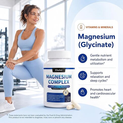 Magnesium Complex for Women & Men 1000mg - 7-in-1 Magnesium Supplement (Glycinate, Citrate & Malate) Capsules for Sleep Support, Stress Relief, Muscle Recovery - Vegan, 120 Count in Kuwait