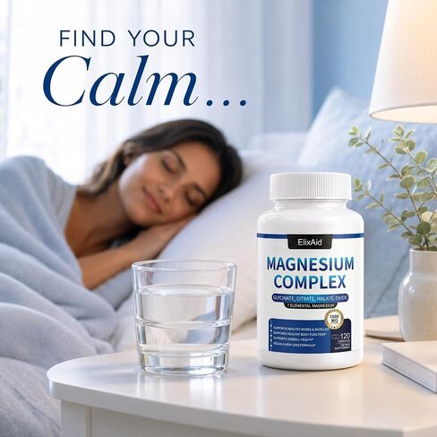 Magnesium Complex for Women & Men 1000mg - 7-in-1 Magnesium Supplement (Glycinate, Citrate & Malate) Capsules for Sleep Support, Stress Relief, Muscle Recovery - Vegan, 120 Count in Kuwait