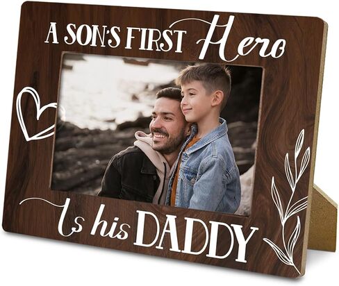 Daddy and Son Wooden Picture Frame Gift for Father New Baby Dad, a Son's First Hero Wood Photo Frame Gifts for Father's Day Birthday Christmas, Display on Tabletop, Desk 4x6 Inch Photo in Saudi Arabia