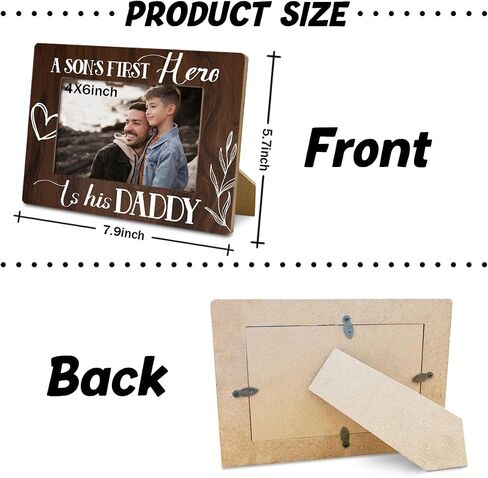 Daddy and Son Wooden Picture Frame Gift for Father New Baby Dad, a Son's First Hero Wood Photo Frame Gifts for Father's Day Birthday Christmas, Display on Tabletop, Desk 4x6 Inch Photo in Saudi Arabia
