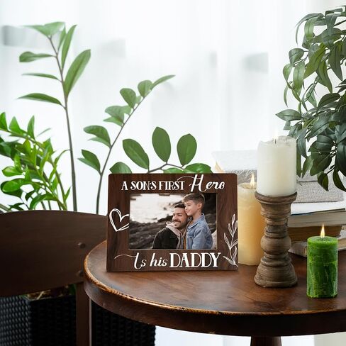 Daddy and Son Wooden Picture Frame Gift for Father New Baby Dad, a Son's First Hero Wood Photo Frame Gifts for Father's Day Birthday Christmas, Display on Tabletop, Desk 4x6 Inch Photo in Saudi Arabia