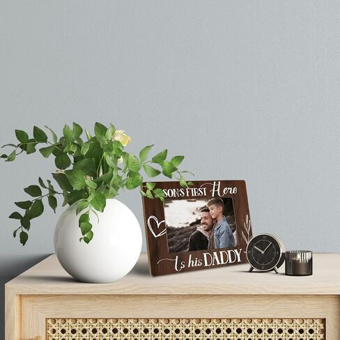 Daddy and Son Wooden Picture Frame Gift for Father New Baby Dad, a Son's First Hero Wood Photo Frame Gifts for Father's Day Birthday Christmas, Display on Tabletop, Desk 4x6 Inch Photo in Saudi Arabia
