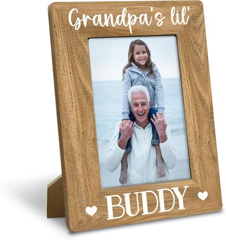 Grandpa Gift, Rustic Wood Photo Frame Gifts - Grandpa's Lil' Buddy, Suitable for Father's Day Grandparent's Day Birthday, Family Photo Frame, Farmhouse Home Decor, Display on Tabletop, Desk 4x6 Inch in Saudi Arabia