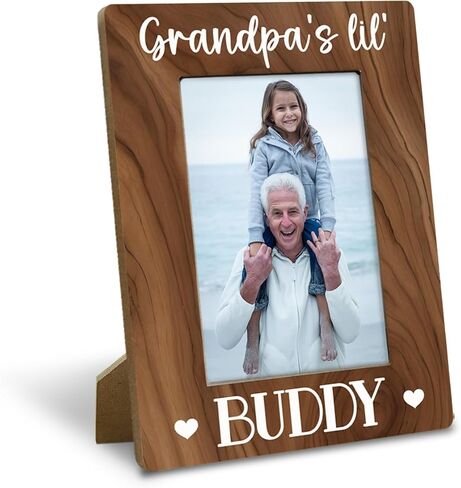 Grandpa Gift, Rustic Wood Photo Frame Gifts - Grandpa's Lil' Buddy, Suitable for Father's Day Grandparent's Day Birthday, Family Photo Frame, Farmhouse Home Decor, Display on Tabletop, Desk 4x6 Inch in Kuwait