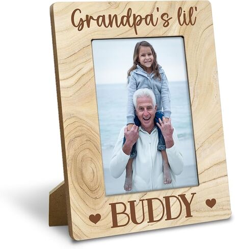 Grandpa Gift, Rustic Wood Photo Frame Gifts - Grandpa's Lil' Buddy, Suitable for Father's Day Grandparent's Day Birthday, Family Photo Frame, Farmhouse Home Decor, Display on Tabletop, Desk 4x6 Inch in Kuwait