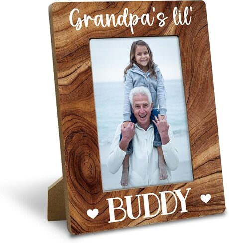Grandpa Gift, Rustic Wood Photo Frame Gifts - Grandpa's Lil' Buddy, Suitable for Father's Day Grandparent's Day Birthday, Family Photo Frame, Farmhouse Home Decor, Display on Tabletop, Desk 4x6 Inch in Kuwait