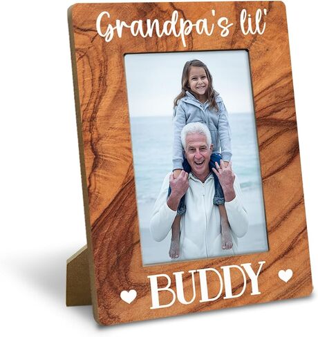 Grandpa Gift, Rustic Wood Photo Frame Gifts - Grandpa's Lil' Buddy, Suitable for Father's Day Grandparent's Day Birthday, Family Photo Frame, Farmhouse Home Decor, Display on Tabletop, Desk 4x6 Inch in Kuwait