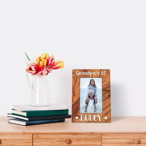 Grandpa Gift, Rustic Wood Photo Frame Gifts - Grandpa's Lil' Buddy, Suitable for Father's Day Grandparent's Day Birthday, Family Photo Frame, Farmhouse Home Decor, Display on Tabletop, Desk 4x6 Inch in Kuwait