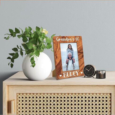 Grandpa Gift, Rustic Wood Photo Frame Gifts - Grandpa's Lil' Buddy, Suitable for Father's Day Grandparent's Day Birthday, Family Photo Frame, Farmhouse Home Decor, Display on Tabletop, Desk 4x6 Inch in Kuwait