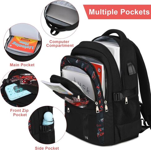 ACSEAK Boys Backpack - 5Pcs Backpack for Boys with Insulated Lunch Bag, Leakproof Lunch Box Water Bottle & Pencil Case, Astronaut School Backpacks for Kids Kindergarten Elementary(Red Car) in Saudi Arabia