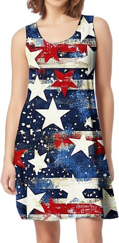 4Th of July Dresses Independence Day Mini Sexy Dress Patriotic A-Line USA Flag Stars Stripes Holiday Tank Sundress in Saudi Arabia