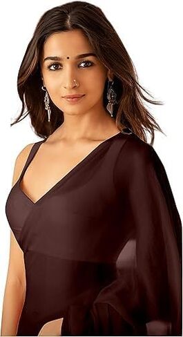 Women's Plain Saree With Unstitched Blouse Piece Rocky Aur Rani Ki Prem Kahani Alia Bhatt Saree in Saudi Arabia